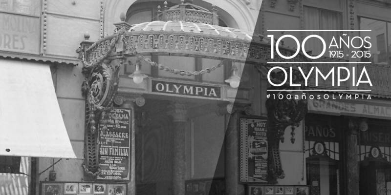 Cartel que anuncia los 100 años del Olympia. //Viu Valencia